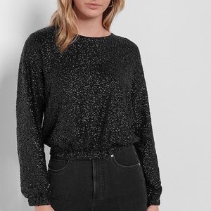 Express | Sequin Long Sleeve Banded Bottom Top